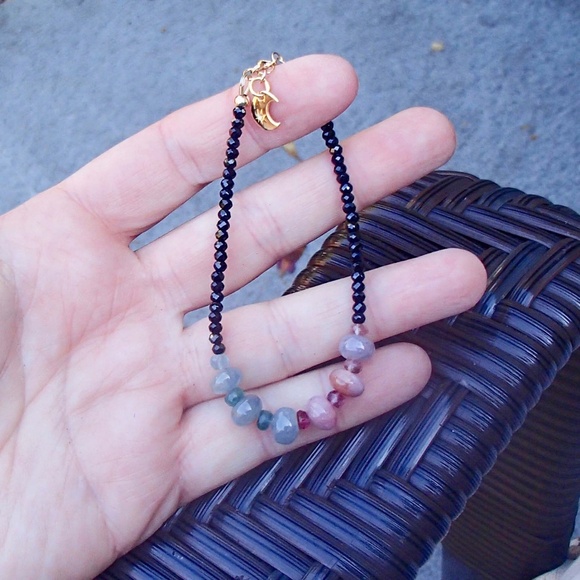 Sparkling Natural Black Spinel , Emerald and Sapphire Bracelet 14K Gold Filled - Picture 10 of 10